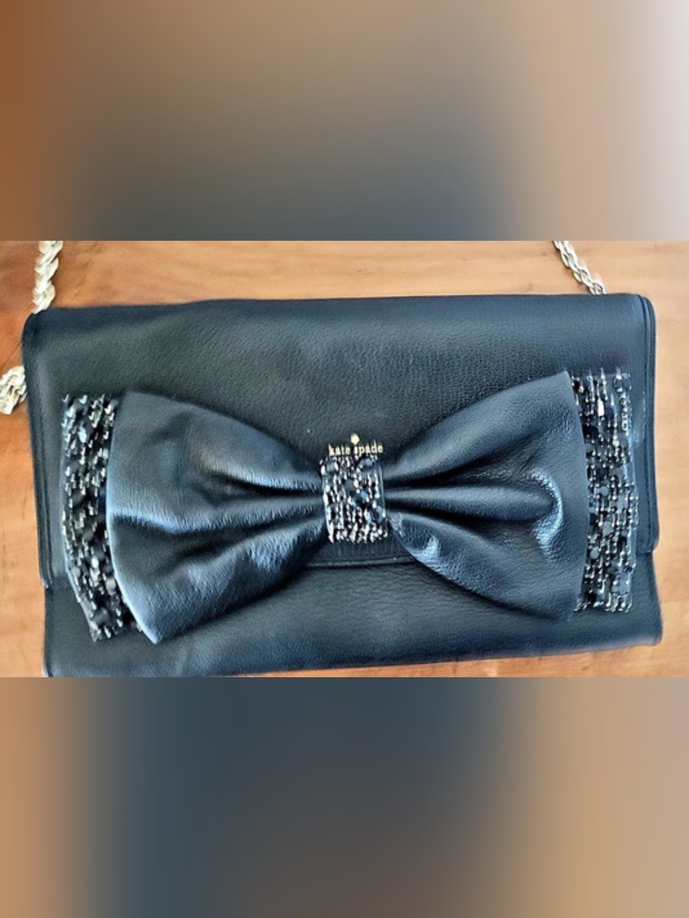 Kate Spade Black Embellished Bow Chain Clutch
